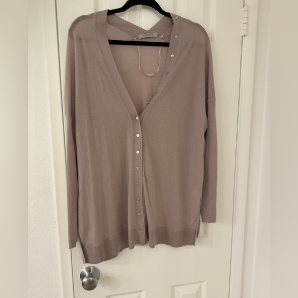 AllSaints Thin Merino Wool Light Purple Oversized Sweater, Size M